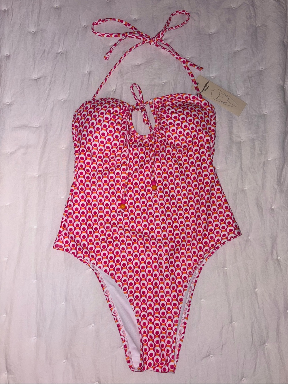 No Boundaries Pink & Orange Geometric Drawstring Top